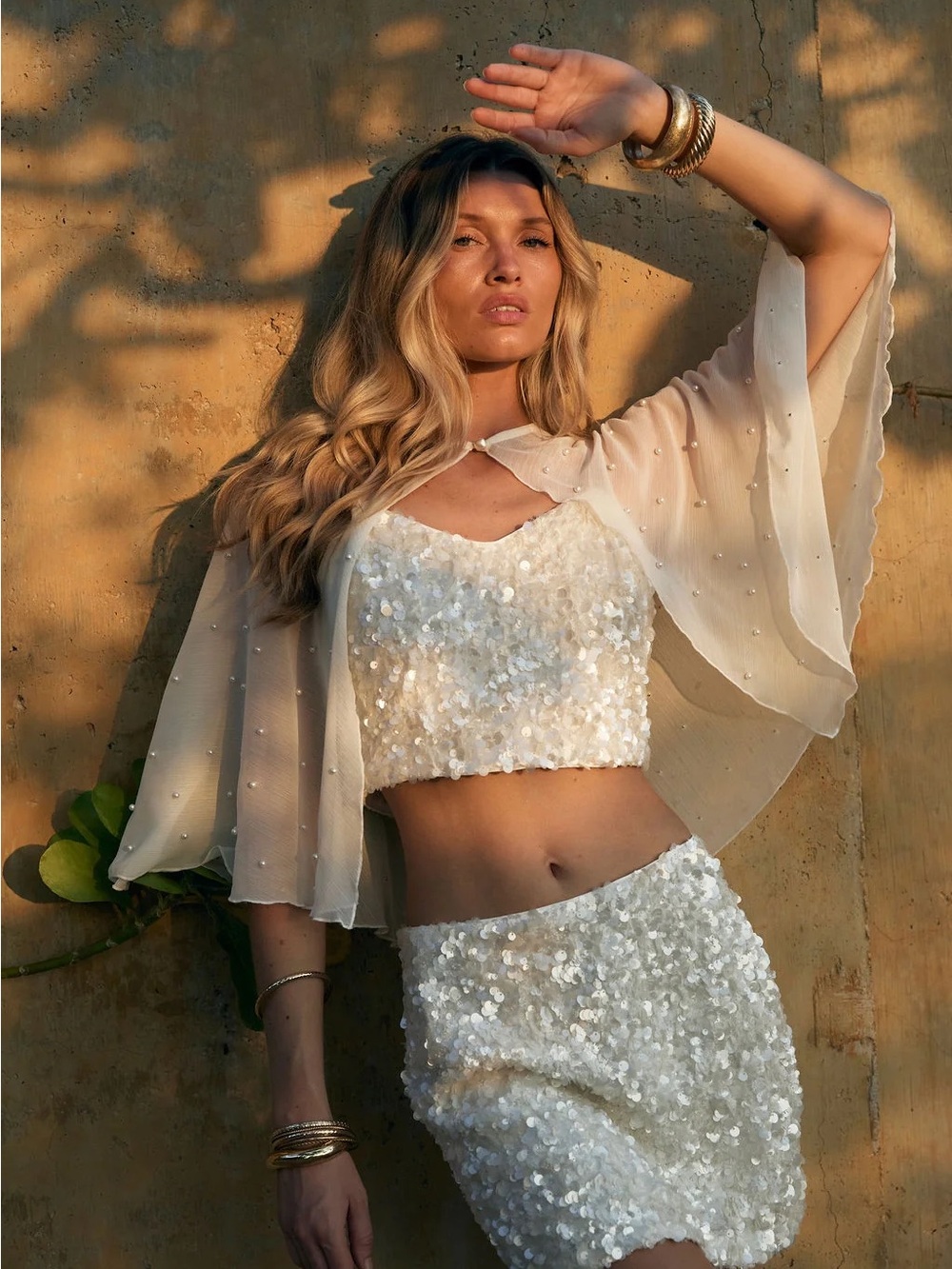 Esme white sequin top & mini skirt